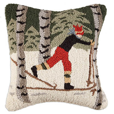 Chandler 4 Corners Back Country Skier in Woods 18" Pillow