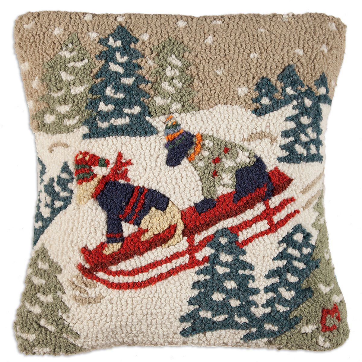 Chandler 4 Corners Daring Dogs on Sled 18" Pillow 165