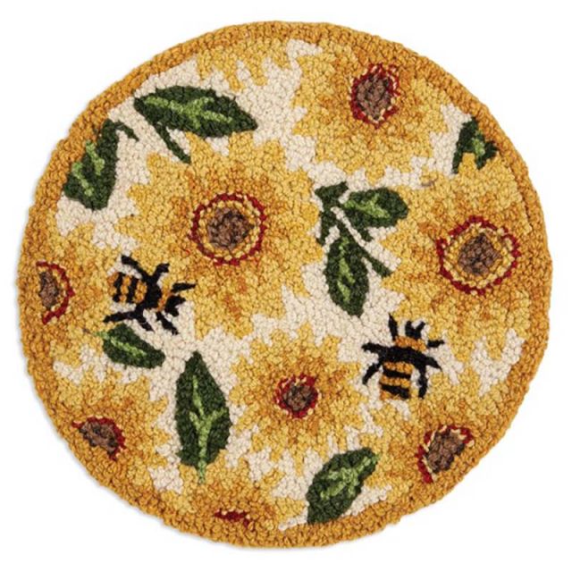 Chandler 4 Corners Sunflower Bees- Hooked Wool Chair Pad