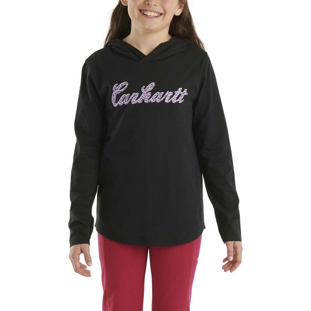 Carhartt Girl's Long-Sleeve Hooded Cursive Logo T-Shirt