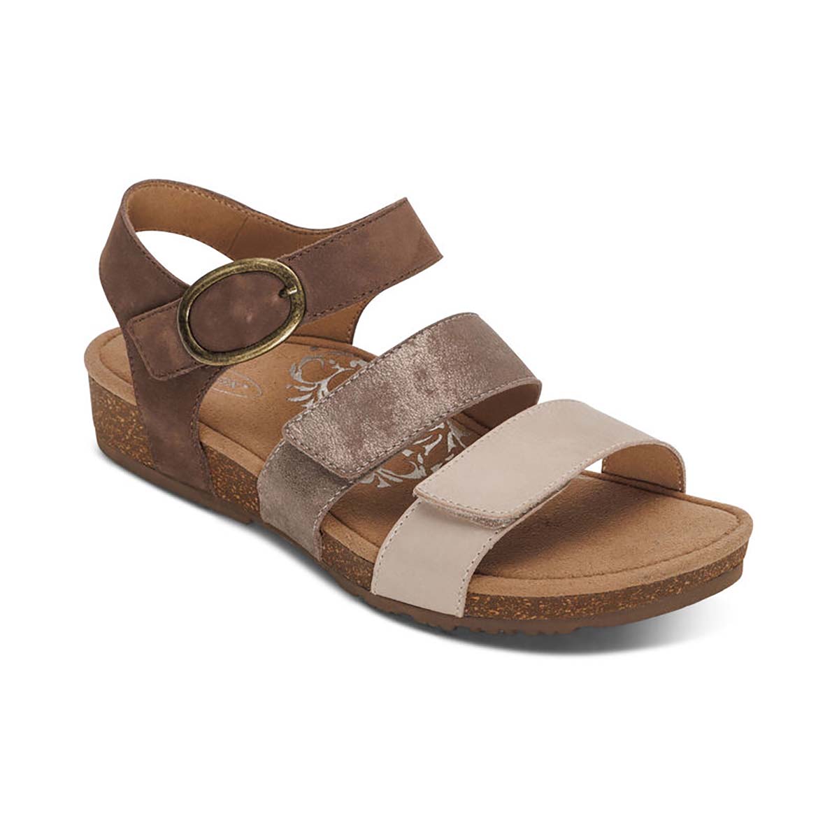 Aetrex Women's Lilly Adjustable Quarter Strap Sandal -Taupe