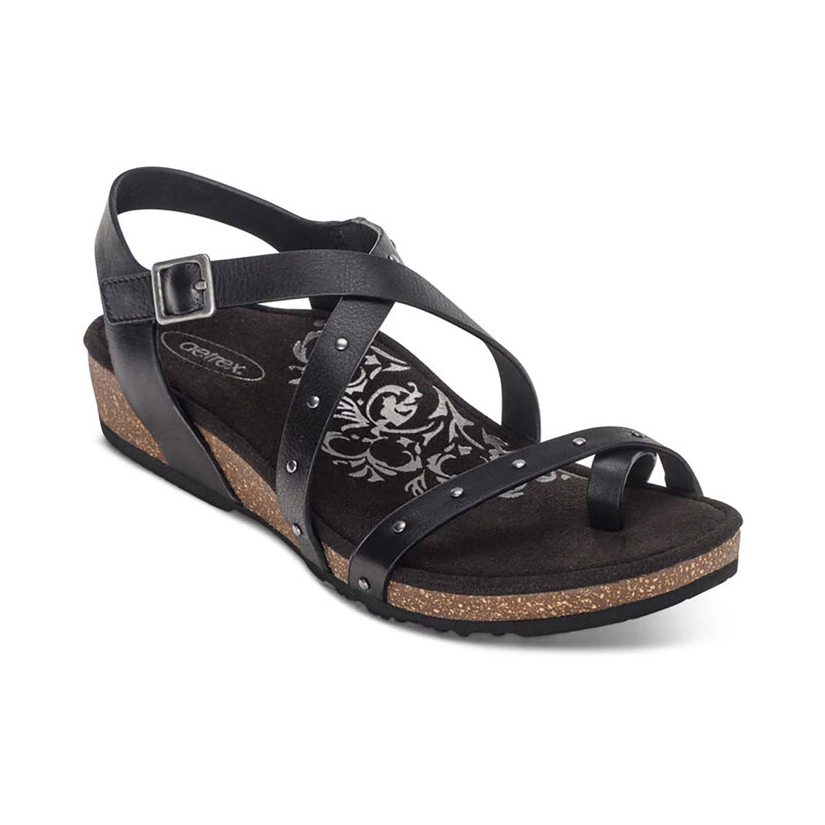 Aetrex Womens' Lauren Quarter Strap Sandal - Black