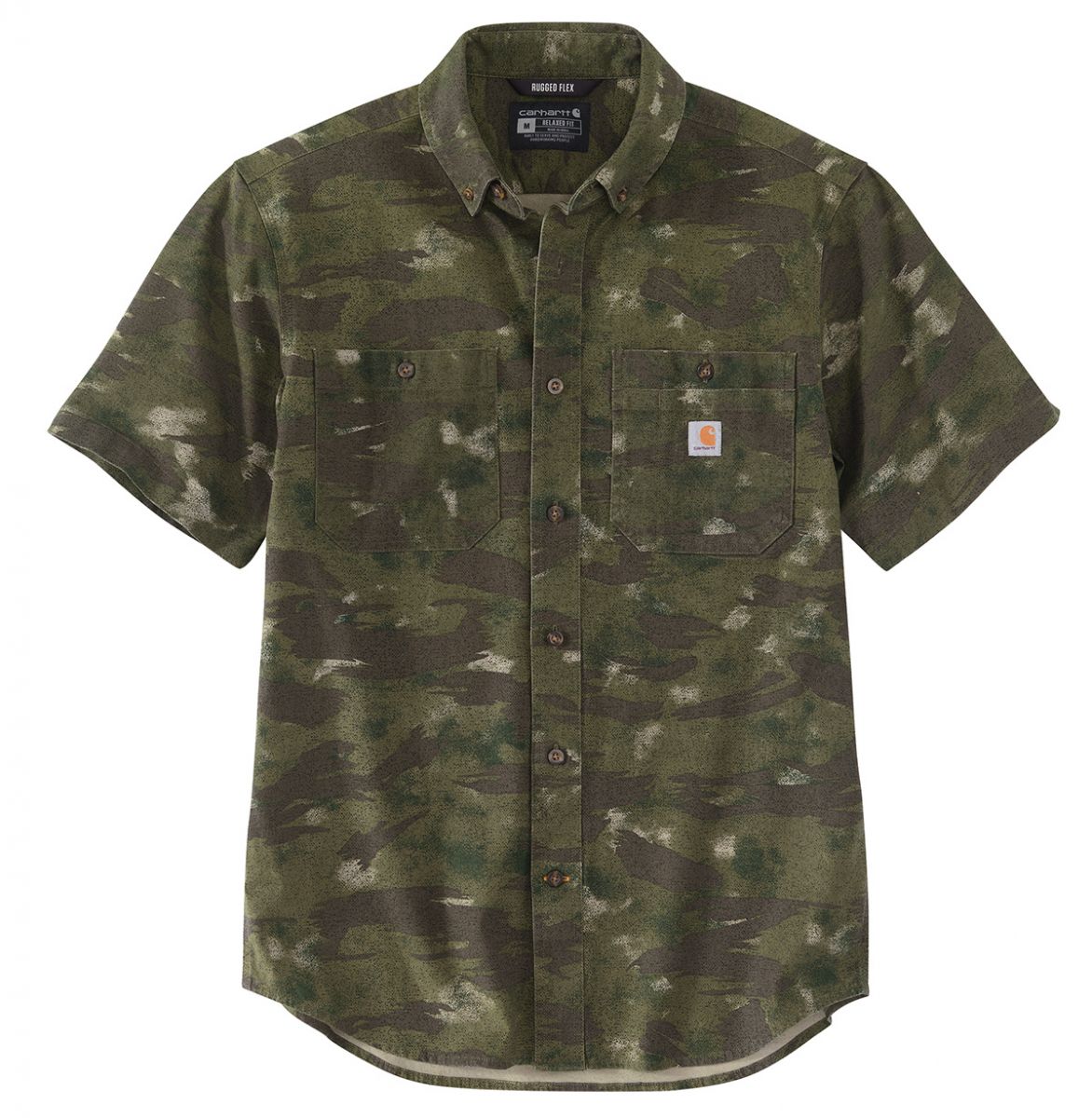 Men's CARHARTT Navy Cotton Button-Down Graphic Rugged LS Crandall Shirt Size L