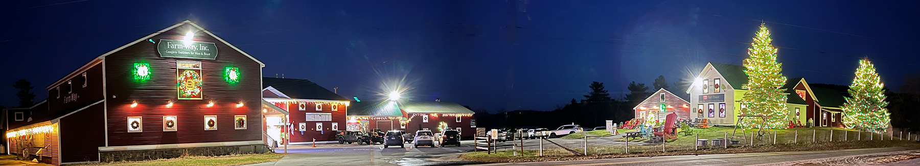 Farm-Way, Inc Storefront lit up with Christmas Lights