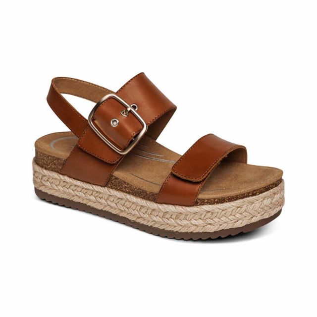 Aetrex Women's Vania Arch Support Platform Sandal - Cognac