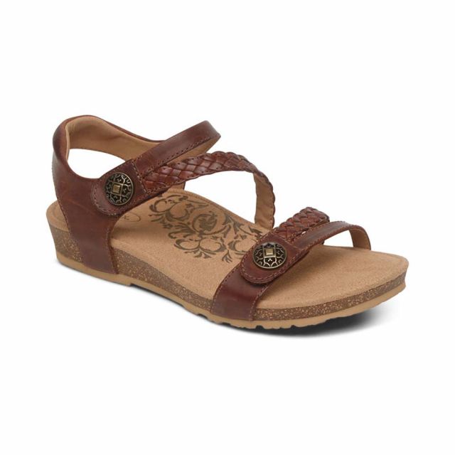 Aetrex Women's Jillian Braided Quarter Strap Sandal - Walnut