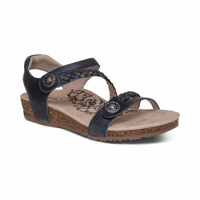 Aetrex Women's Jillian Braided Quarter Strap Sandal - Navy