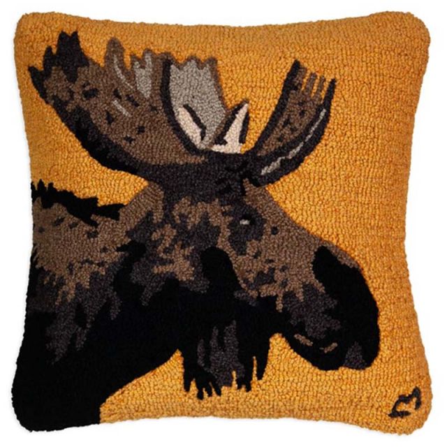 Chandler 4 Corners Mountain Moose- Hooked Wool Pillow