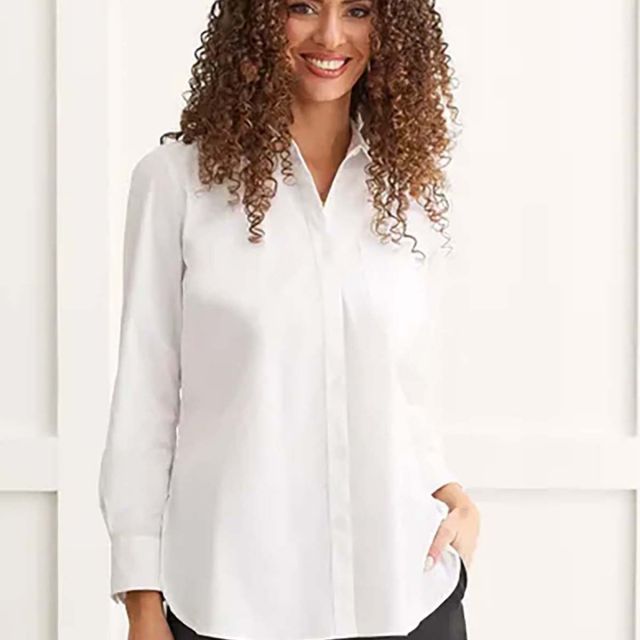 Tribal Women's Classic White Button Up Shirt with Roll-Up Sleeves