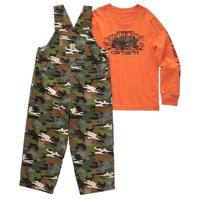 Carhartt Kids' 2 Pc Long Sleeve T-Shirt & Printed Canvas Overall Set