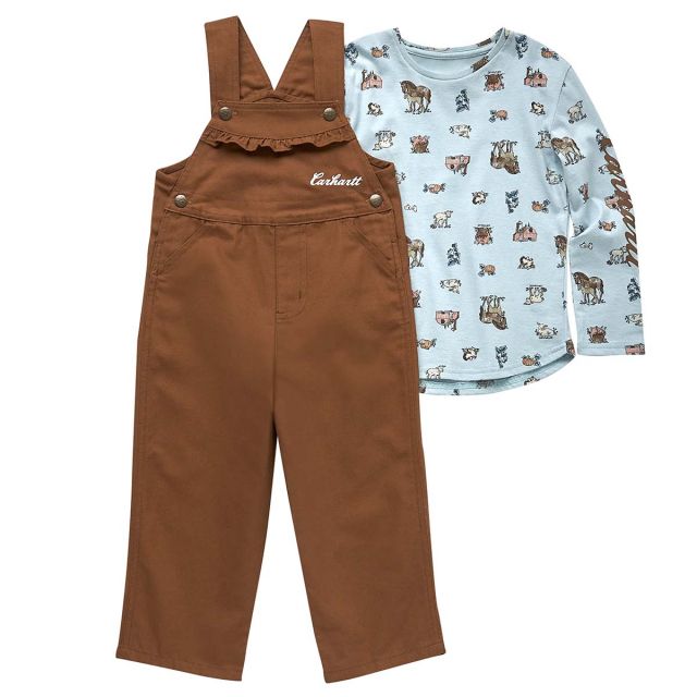 Carhartt Kids' Long-Sleeve Print T-Shirt & Canvas Overall Set