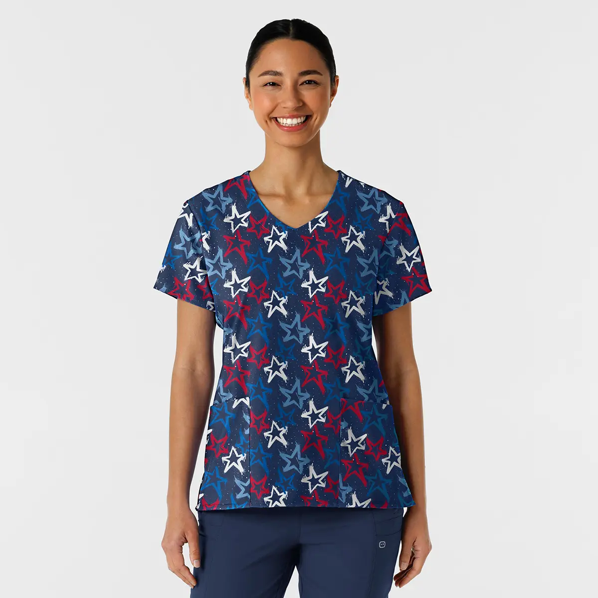 Wink Women's Fashion Prints V-Neck Print Scrub Top