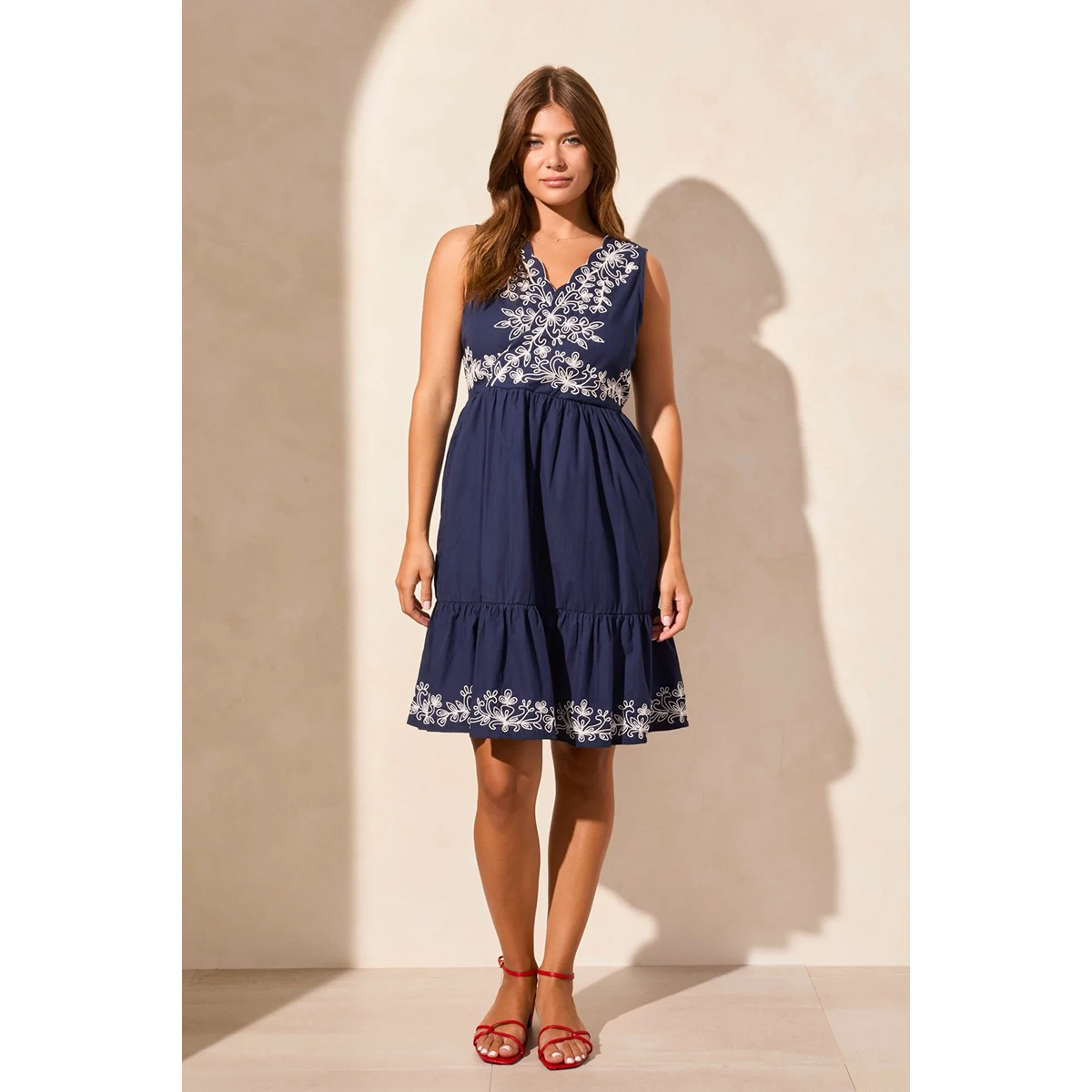 Tribal Women's Pocketed Tiered Dress With Embroidery Details