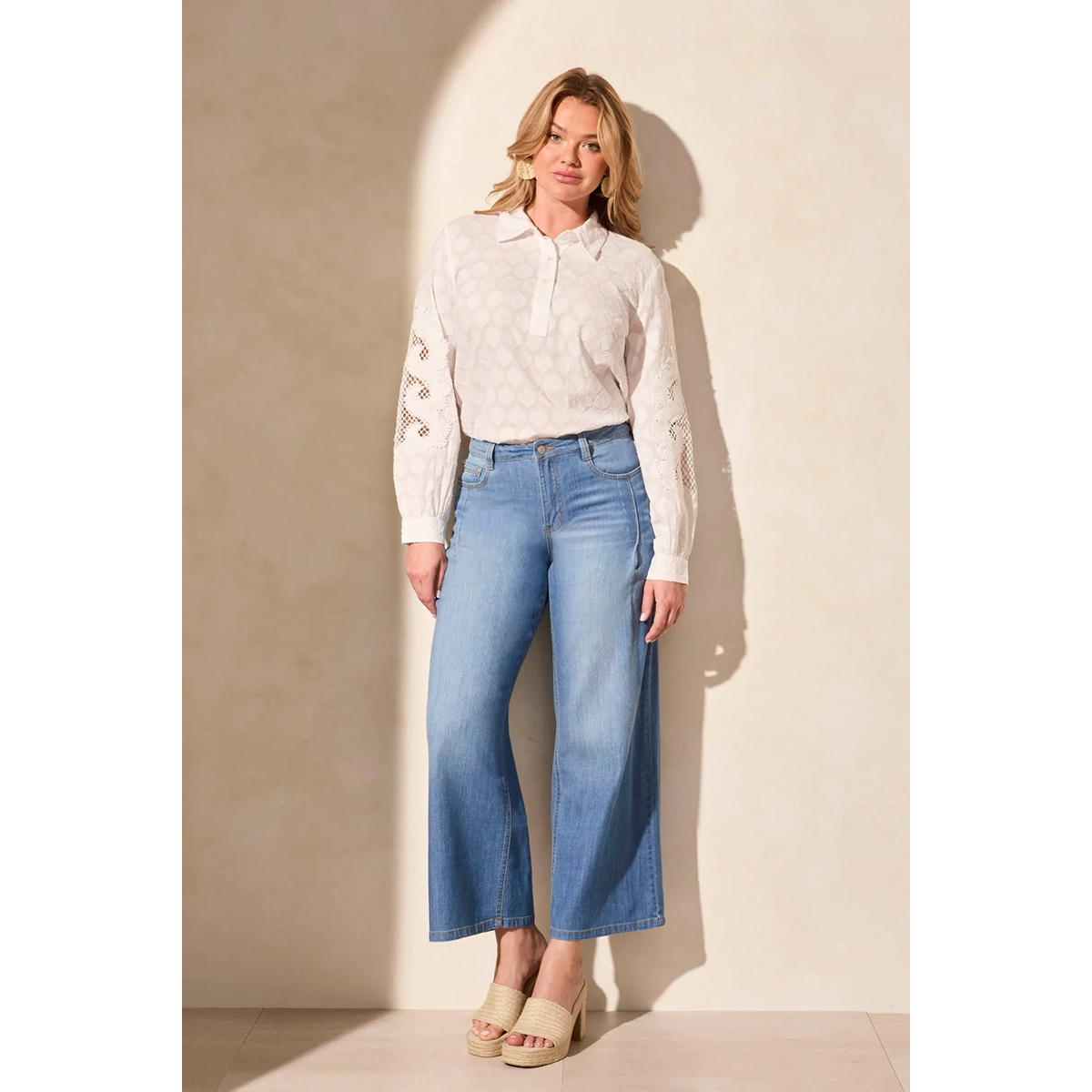 Tribal Audrey Light Denim Pleated Wide Leg Jeans