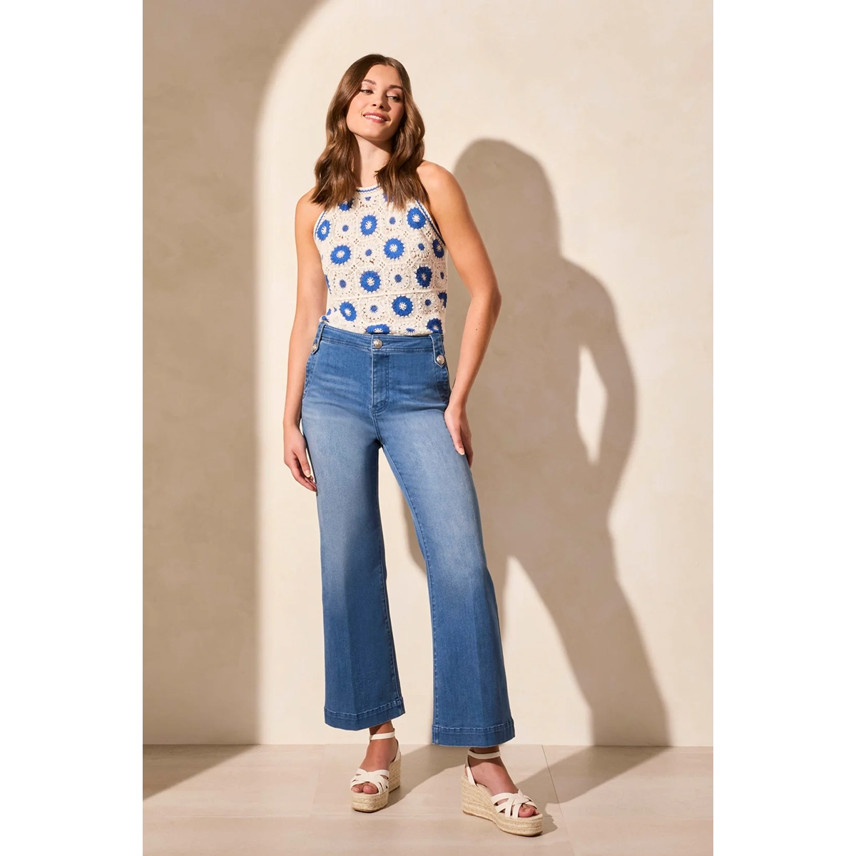 Trinal Women's Brooke High Rise Palazzo Marine Jeans