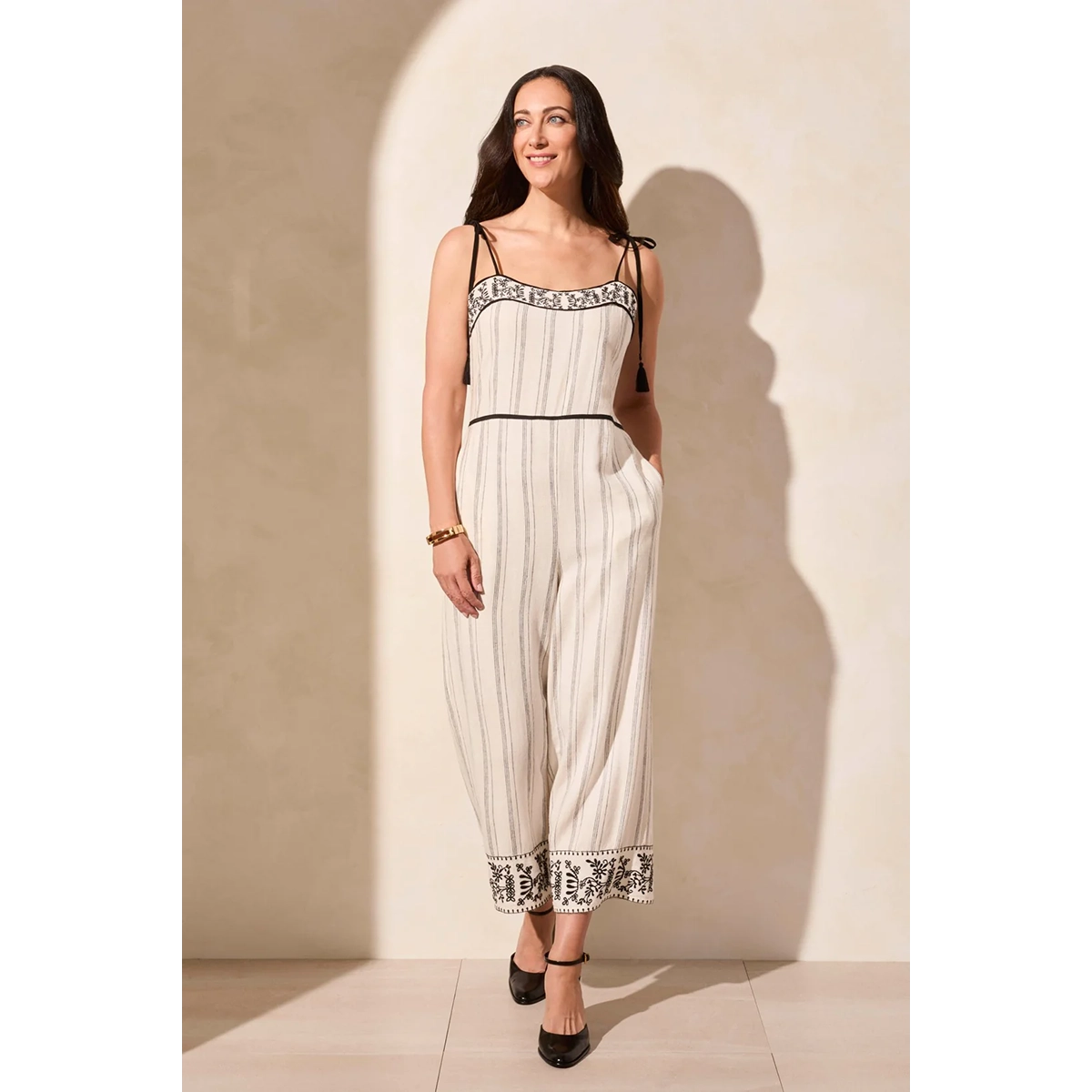 Tribal Women's Embroidered Tassel Straps Jumpsuit