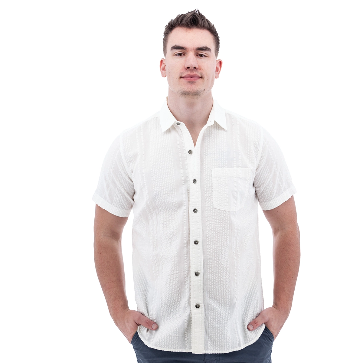 Old Ranch Men's Zayne Organic Cotton Seersucker Shirt