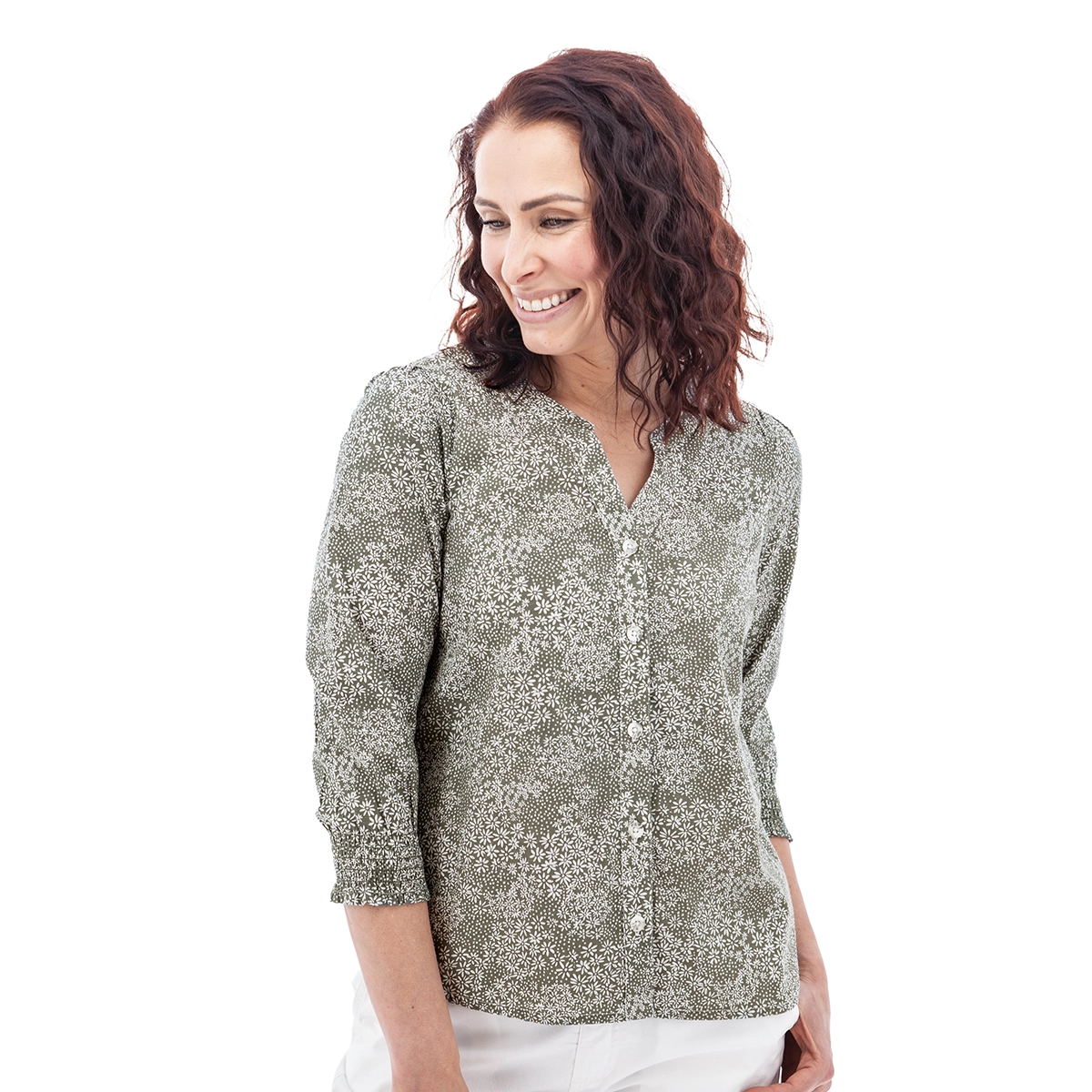 Old Ranch Women's Daisy Smoked Sleeve Print Blouse