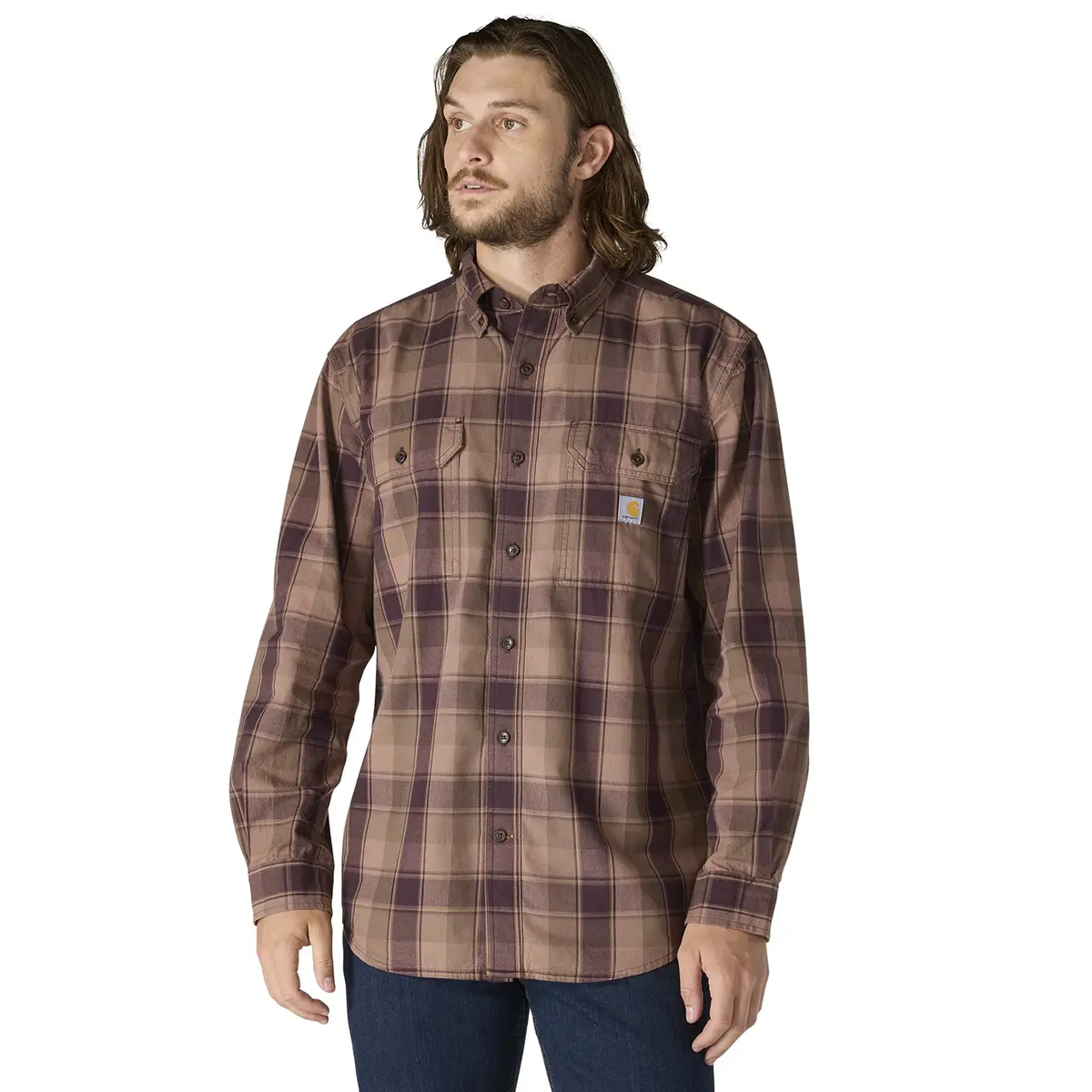 Carhartt Men's Loose Fit Midweight Chambray LS Plaid Shirt