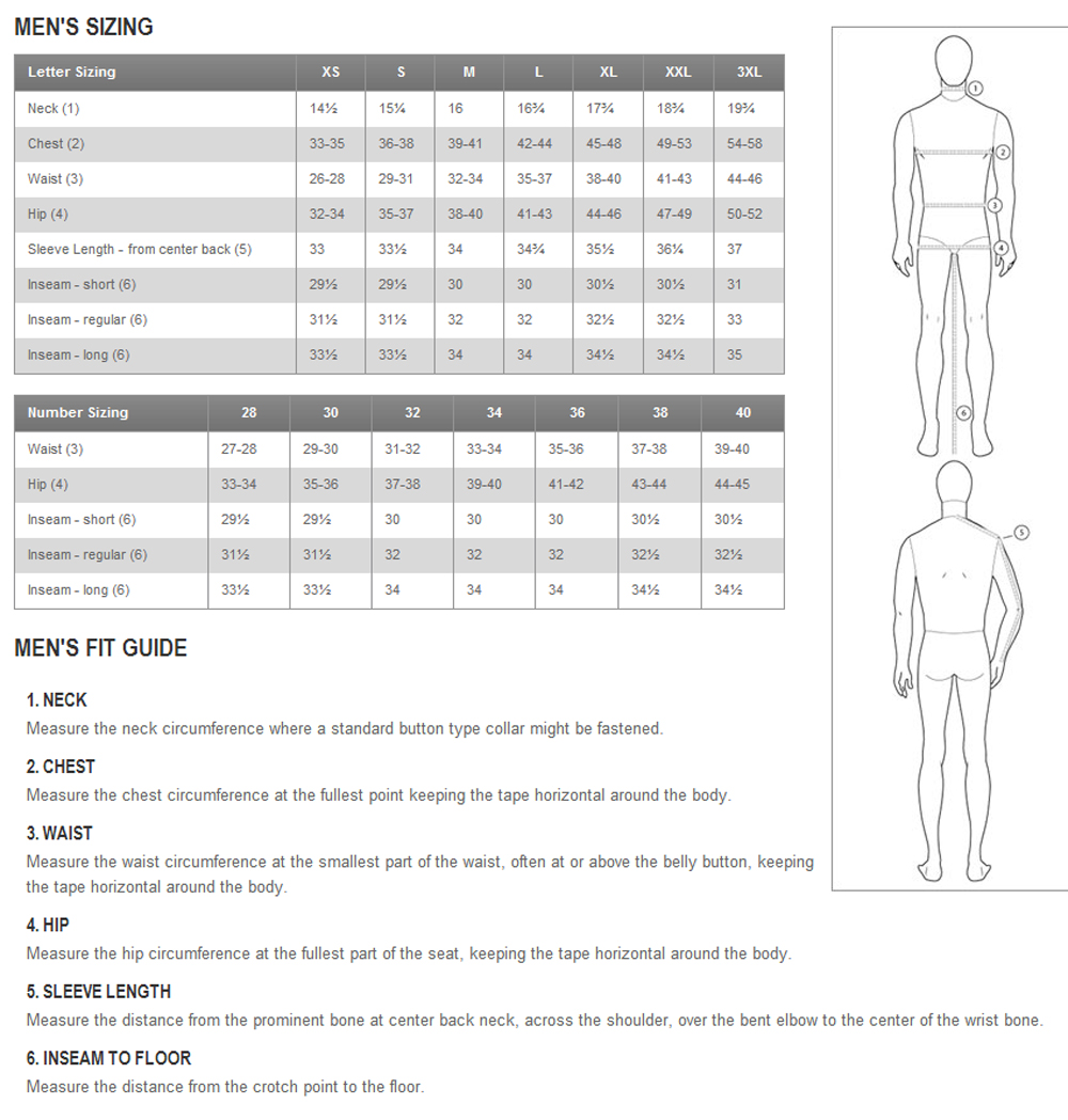 Men's The North Face Size Chart