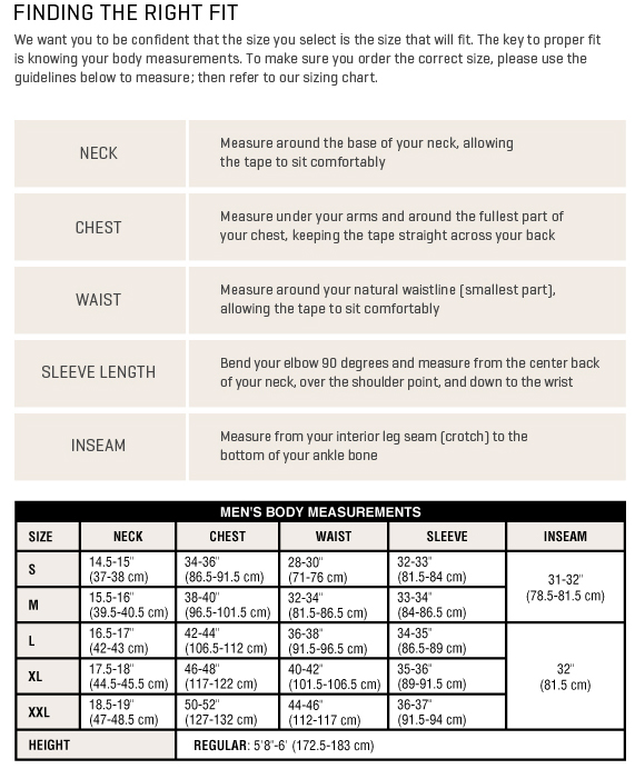 Woolrich Size Chart